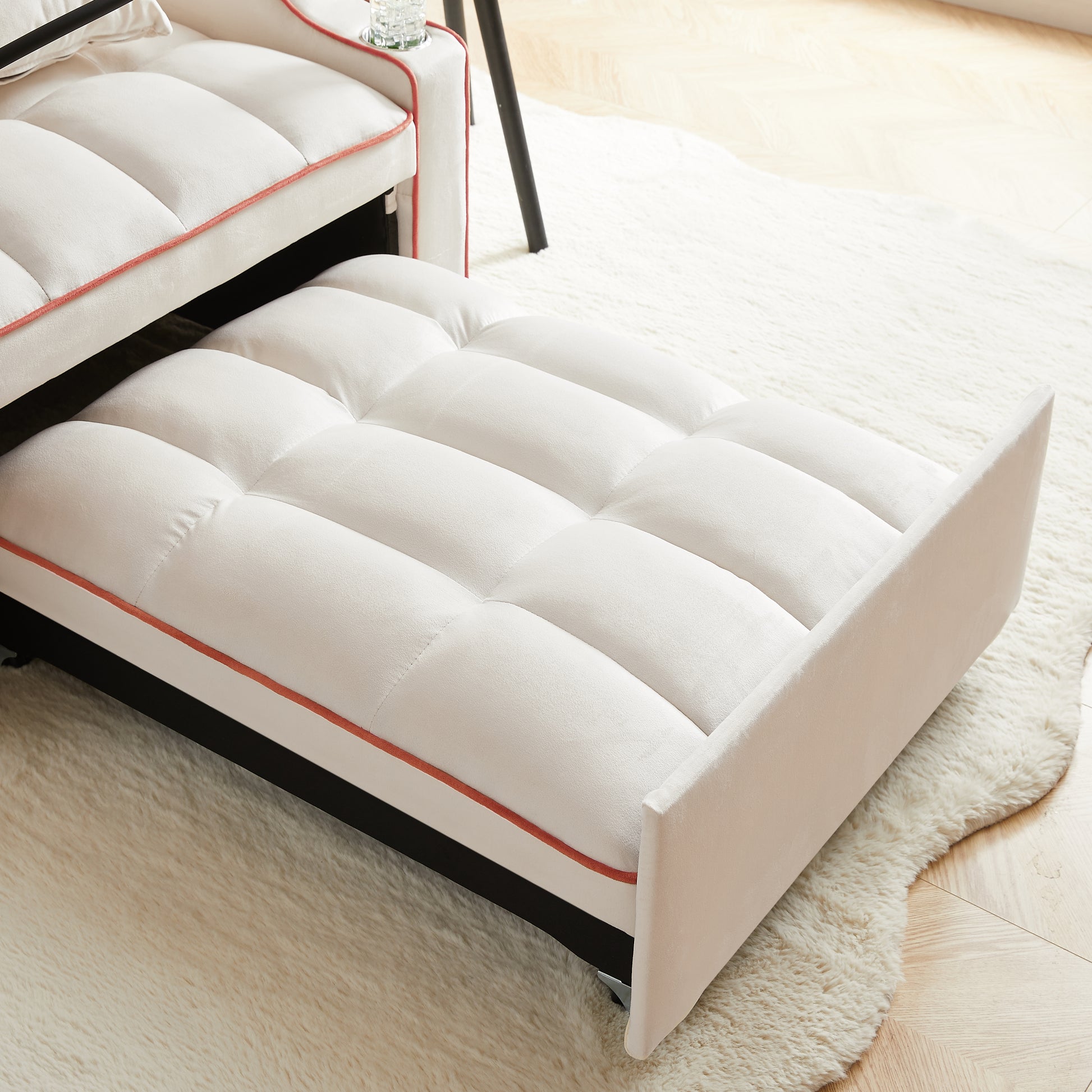 3 In 1 Sofa Bed, Convertible Sleeper Chair Sofa Bed Adjustable Pull Out Sleeper Chair Bed Multi Pockets Folding Sofa Bed For Living Room Bedroom Small Space Beige Velvet 1 Seat