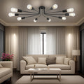 10 Light Sputnik Chandelier Black Ceiling Light Semi Flush Mount Light Ceiling Lamp Black Metal