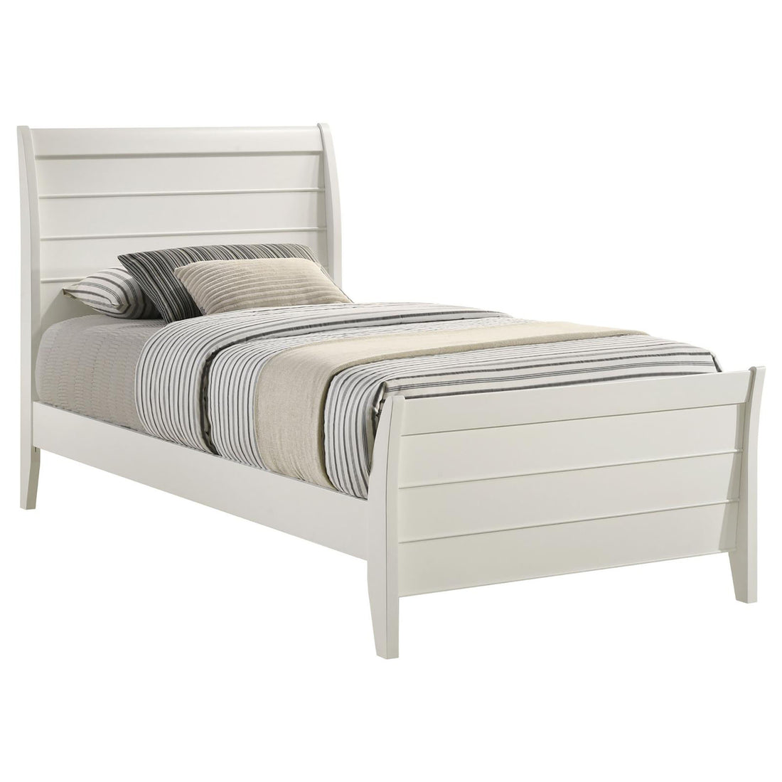 White Twin Platform Sleigh Bed Twin Ivory Wood Bedroom Coastal Rubberwood Kids Wood