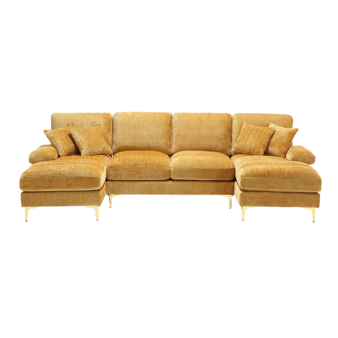 United Modern Large Chenille Fabric U Shape Sectional Sofa Yellow Chenille