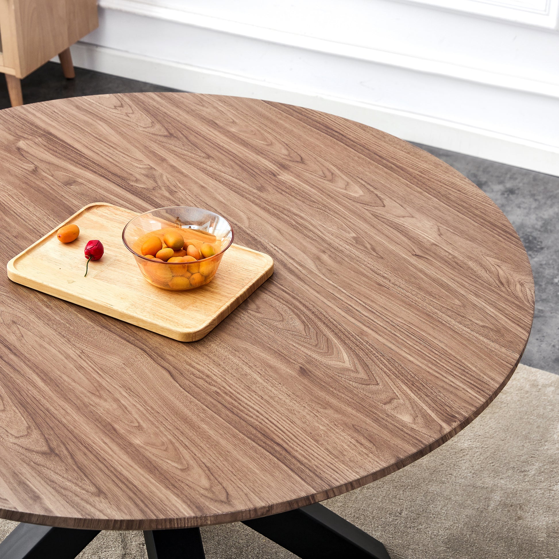 47 Inch, Round Dining Table Set For 2 4 People, Walnut Wood Effect, Suitable For Dining, Living And Banquet Walnut Brown Modern Round Kitchen & Dining Tables Mdf Steel