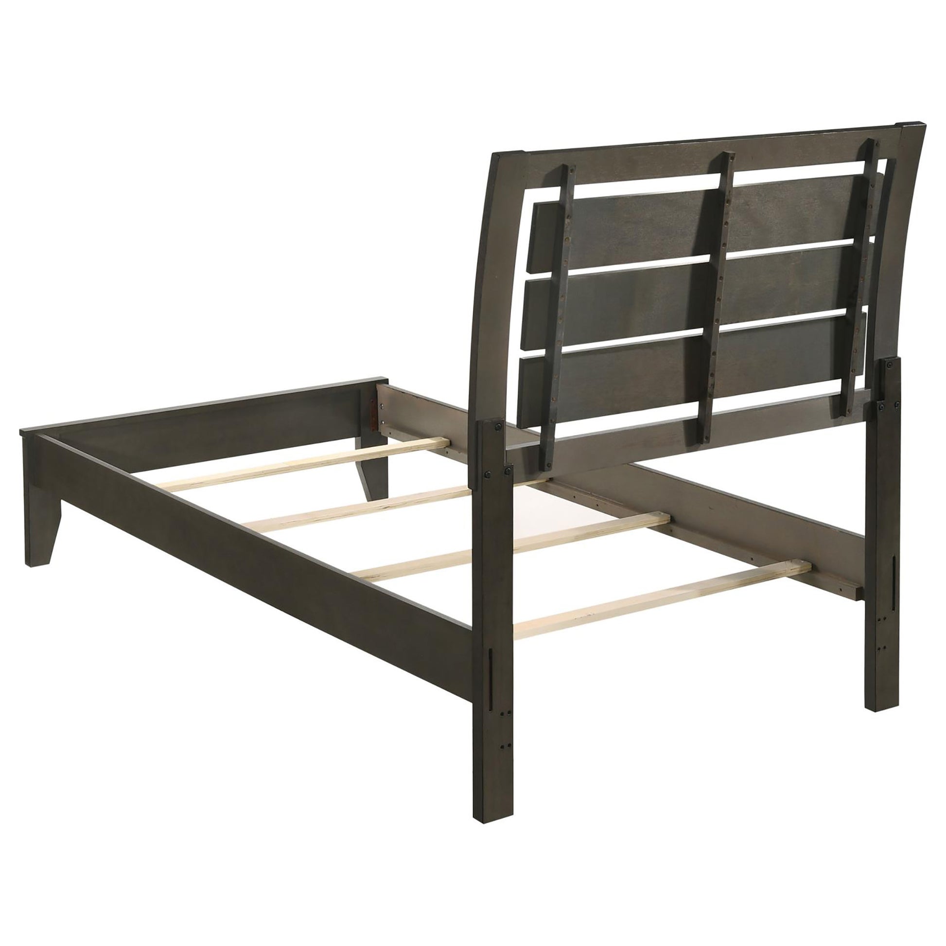 Mod Grey Slat Back Twin Panel Bed Box Spring Required Twin Grey Wood Bedroom Transitional Rubberwood Panel Wood