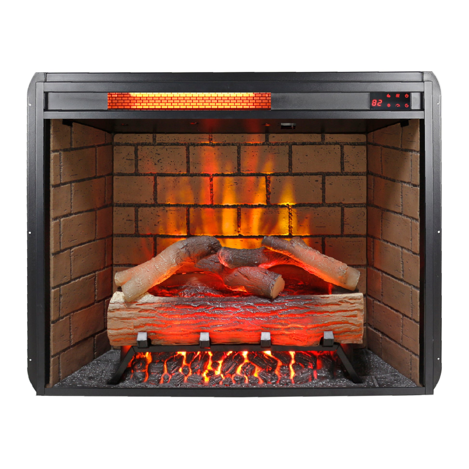 28Inch Infrared Electric Fireplace Insert, Touch Panel Home Decor Heater, Smokeless Firebox With Trim Kit Powder Coated Electric Antique Black Vent Free Primary Living Space Yes Insert Tempered Glass Sheet Metal Plastic Electric