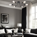 Modern Sputnik Chandelier 6 Light Semi Flush Mount Ceiling Lighting Cotemporary Industrial Brushed Nickel Ceiling Fixture Black Metal