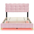 Queen Size Velvet Platform Bed With Led Frame And Stylish Mental Bed Legs, Pink Pink Velvet