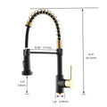 Commercial Kitchen Faucet With Pull Down Sprayer, Single Handle Single Lever Kitchen Sink Faucet Black Gold Kitchen Contemporary Ceramic Brass