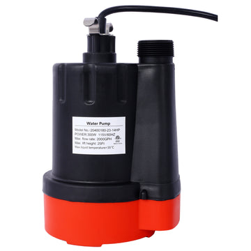 Submersible Water Pump, 1 4Hp 2000Gph Thermoplastic Utility Pump Portable Electric Water Pump Sump Pump, With 10 Feet Power Cord. Black Abs
