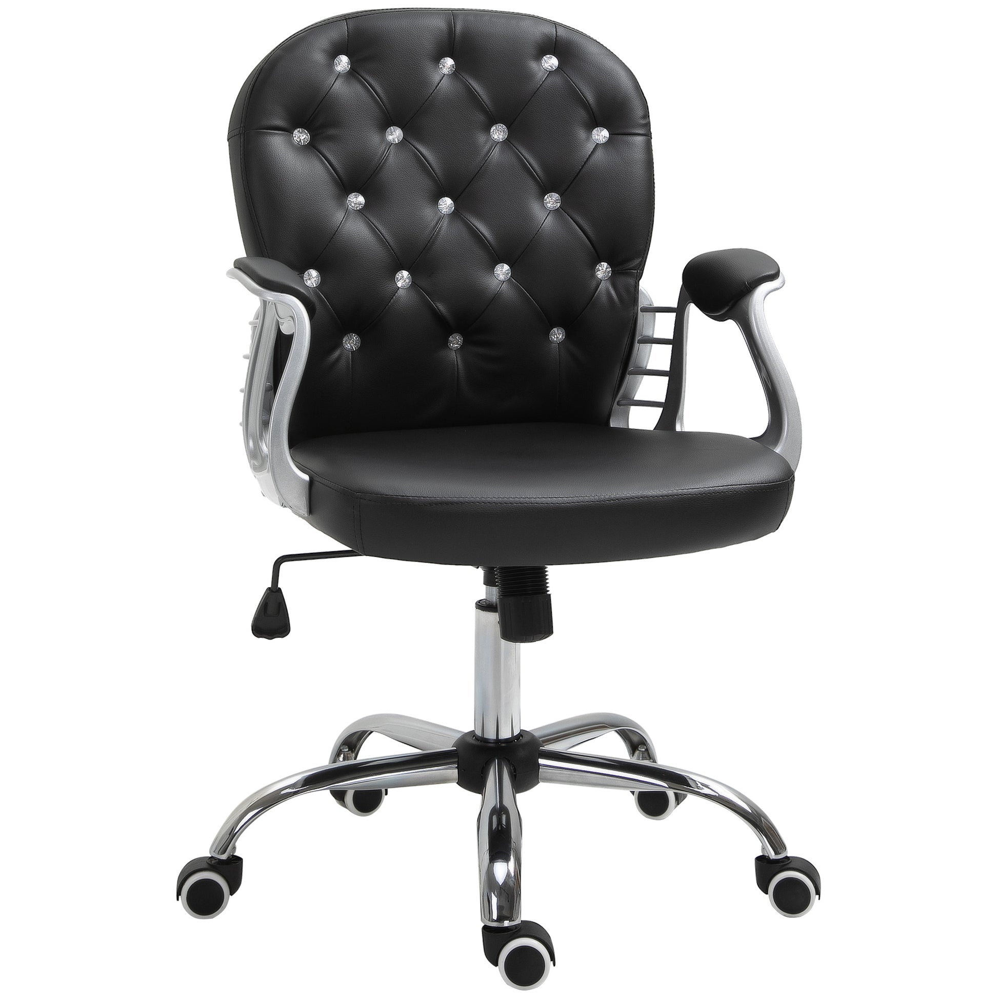 Vinsetto Pu Leather Home Office Chair, Button Tufted Desk Chair With Padded Armrests, Adjustable Height And Swivel Wheels, Black Black Faux Leather