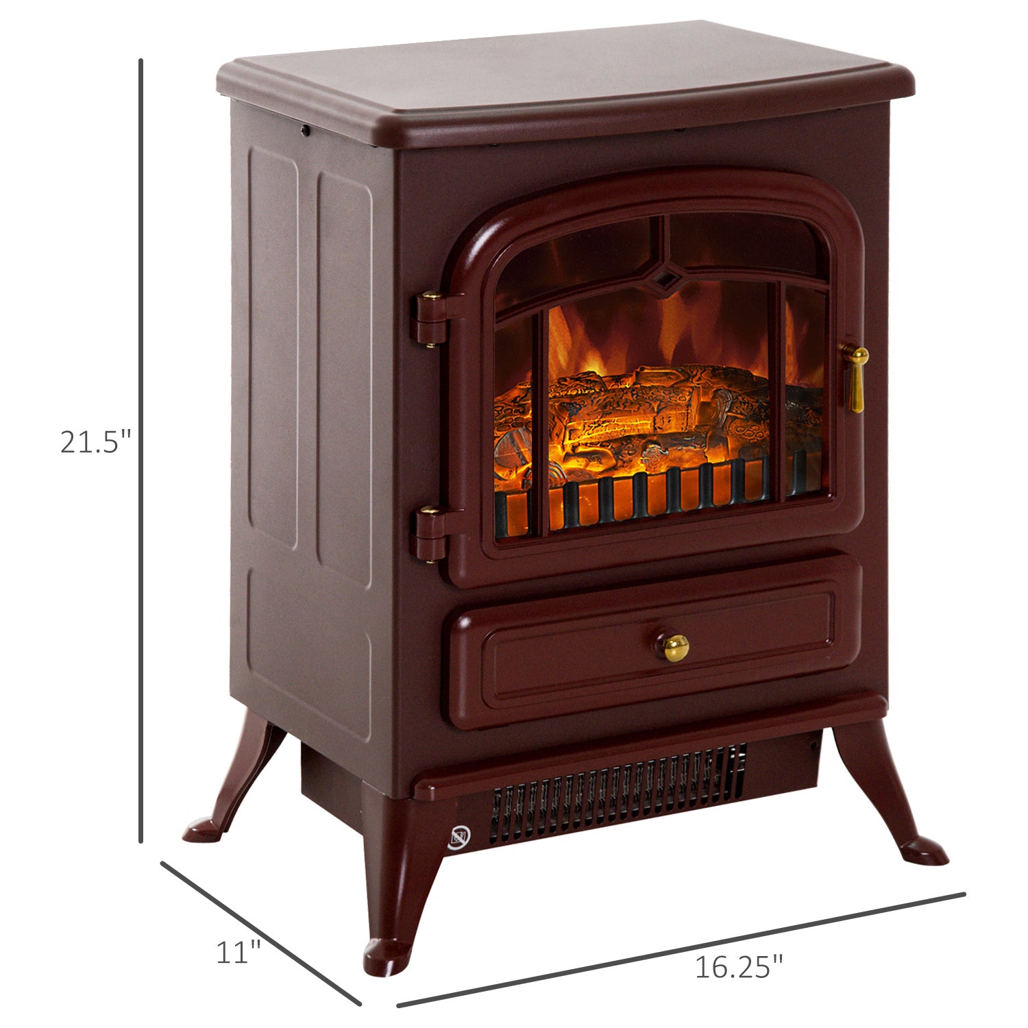 Homcom 22" Electric Fireplace Heater, Freestanding Fire Place Stove With Realistic Led Flames And Logs, And Overheating Protection, 750W 1500W, Red Red Tempered Glass