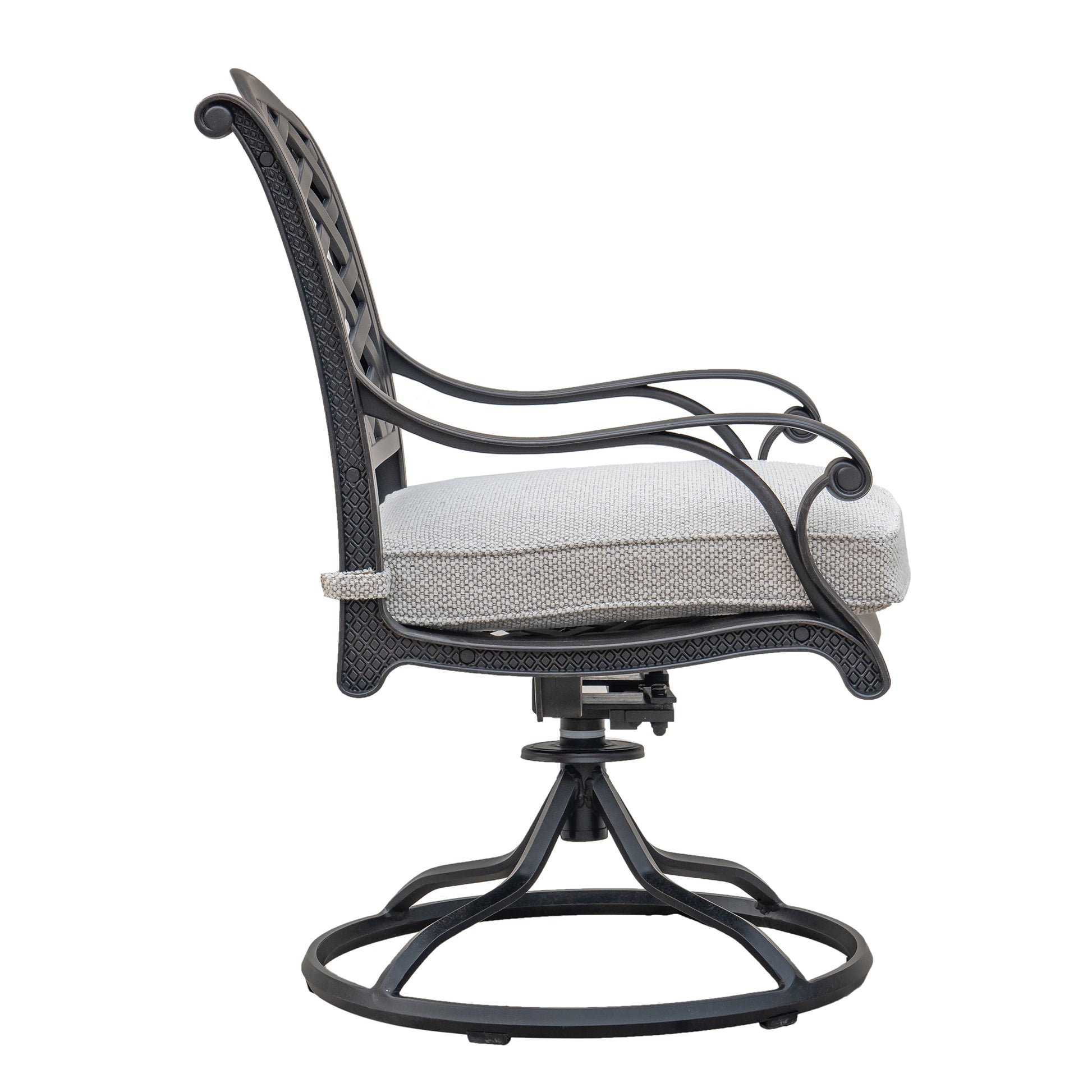 Durable Outdoor Dining Swivel Rockers With Cushions, Set Of 2, Sandstorm Antique Gray Aluminium