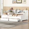 Twin To King Size Daybed Frame With Storage Bookcases And Two Drawers,Charging Design,White White Solid Wood Mdf