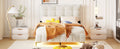 Full Size Velvet Platform Bed With Led Frame And Stylish Mental Bed Legs, Beige Beige Velvet
