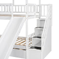 Twin Over Twin House Bunk Bed With Trundle And Slide, Storage Staircase, Roof And Window Design, White Old Sku: Gx000931Aak Box Spring Not Required Twin White Wood Bedroom Bunk Pine