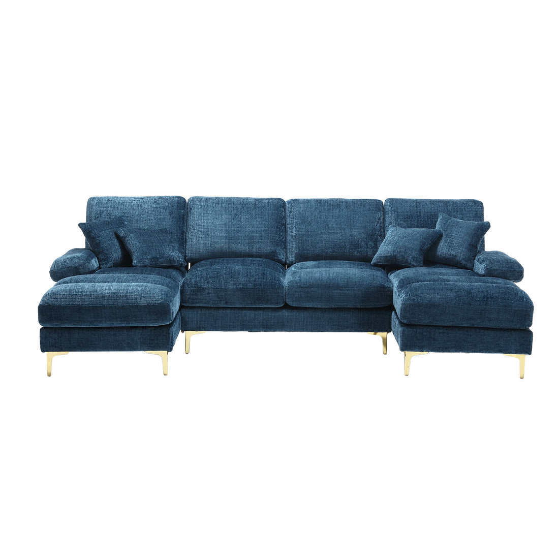 United Modern Large Chenille Fabric U Shape Sectional Sofa Blue Chenille