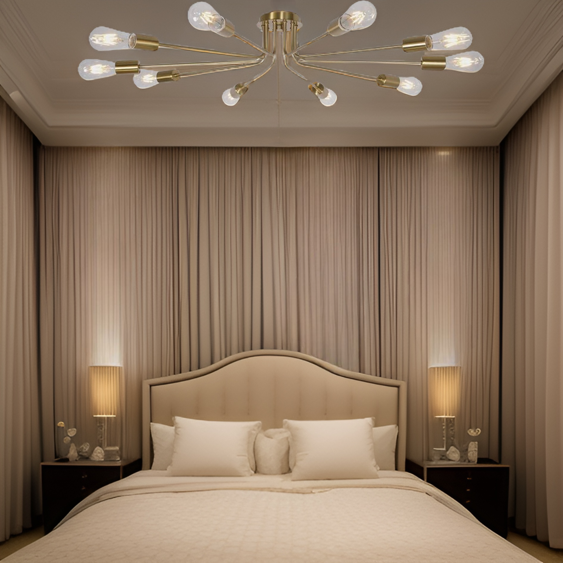 10 Light Sputnik Chandelier Brushed Gold Ceiling Light Semi Flush Mount Light Ceiling Lamp Brushed Gold Metal