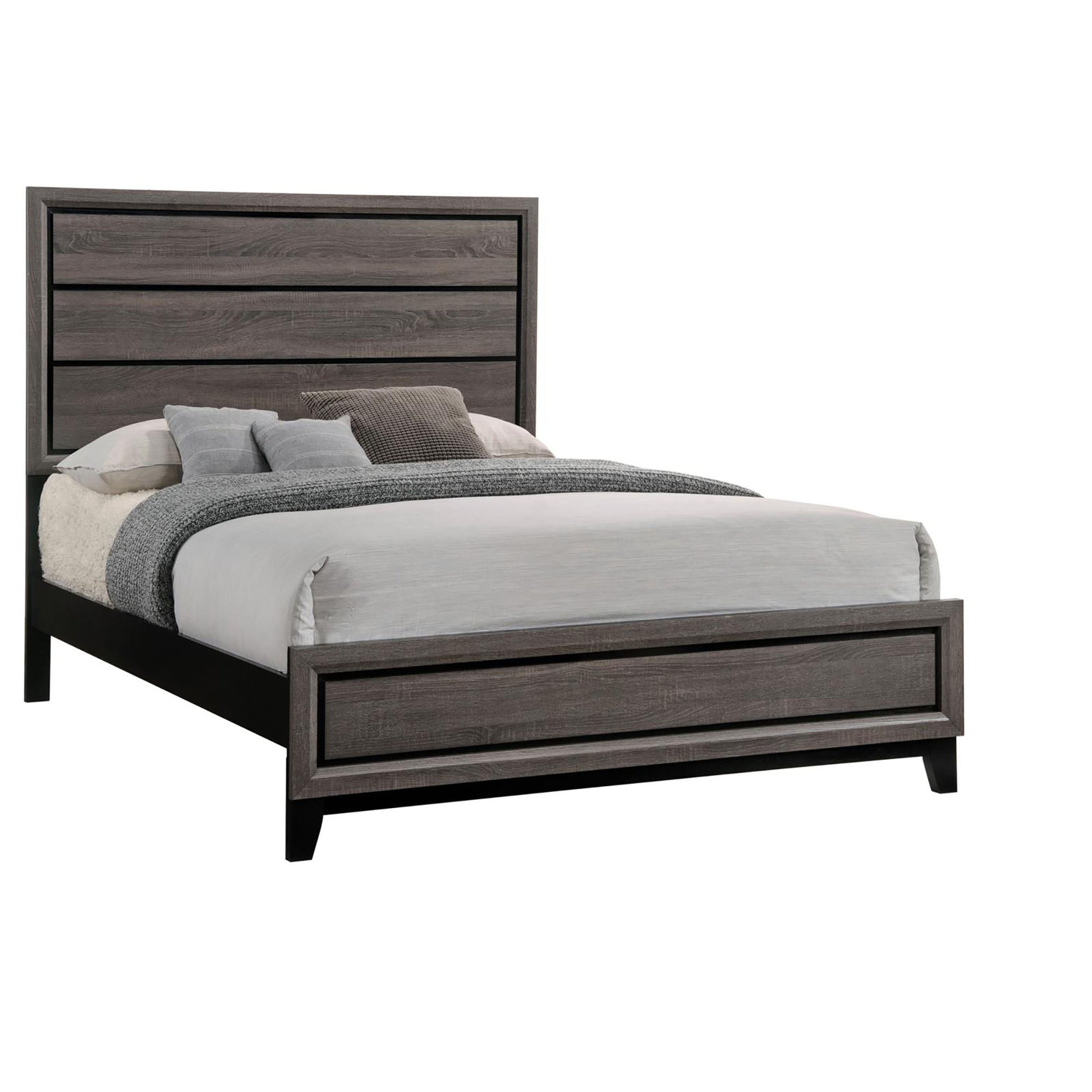 Rustic Grey Oak Queen Panel Bed Box Spring Required Queen Grey Wood Bedroom Transitional Rubberwood Panel Wood