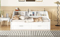 Twin To King Size Daybed Frame With Storage Bookcases And Two Drawers,Charging Design,White White Solid Wood Mdf