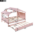 Wood Full Size House Bed With Twin Size Trundle And Storage, Pink Box Spring Not Required Full Pink Wood Bedroom Solid Wood Mdf