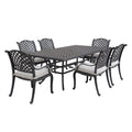 Stylish Outdoor 7 Piece Aluminum Dining Set With Cushion, Sandstorm Antique Gray Aluminium