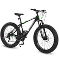 S26109 Elecony 26 Inch Fat Tire Bike Adult Youth Full Shimano 21 Speed Mountain Bike, Dual Disc Brake, High Carbon Steel Frame, Front Suspension, Mountain Trail Bike, Urban Commuter City Bicycle Black Steel