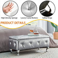 Upholstered Storage Ottoman Bench For Bedroom End Of Bed Faux Leather Rectangular Storage Benches Footrest With Crystal Buttons For Living Room Entryway Silver White Wood Bedroom Black Pattern Pine Wood With Storage Silver Faux Leather Faux Leather