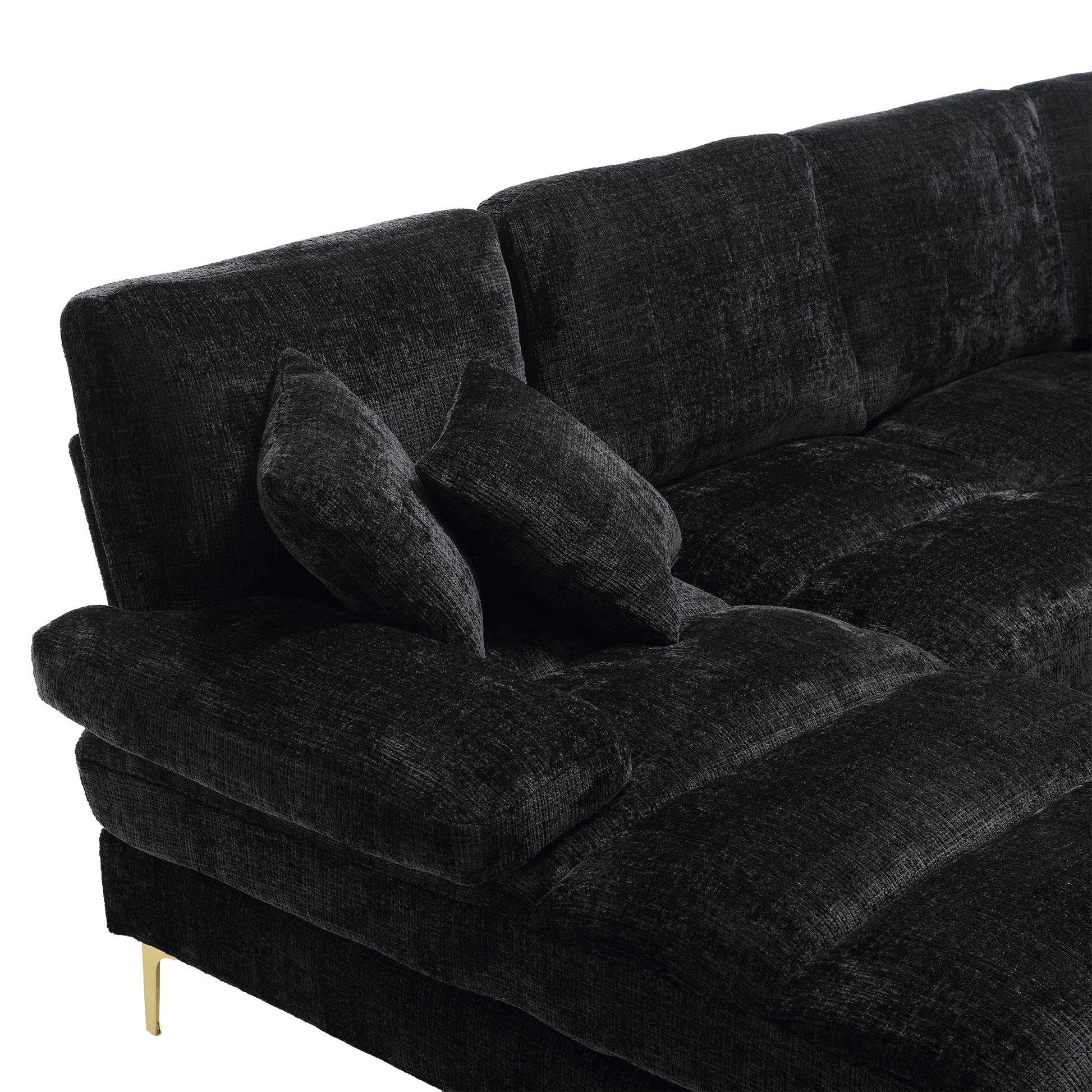 United Modern Large Chenille Fabric U Shape Sectional Sofa Black Chenille