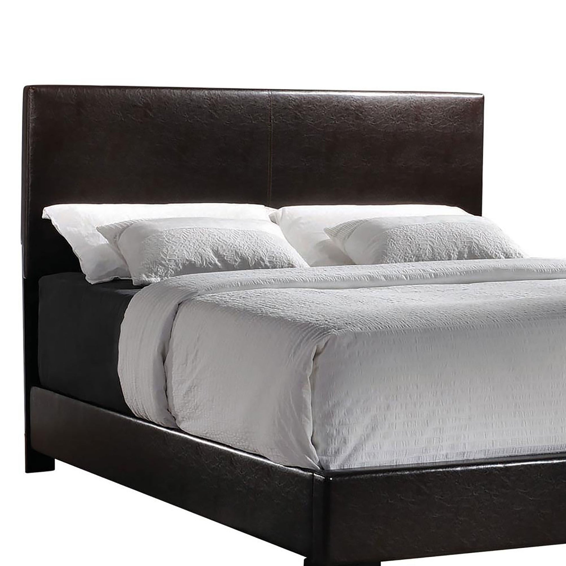 Dark Brown Full Panel Bed Full Brown Wood Bedroom Transitional Rubberwood Panel Upholstered