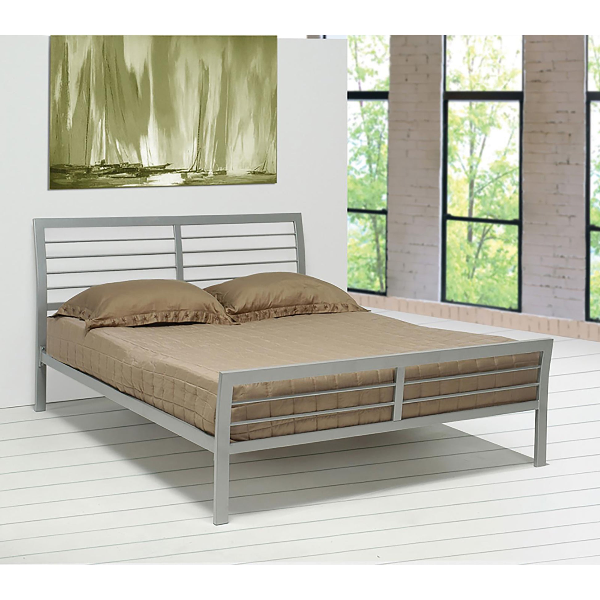 Silver Full Metal Bed Box Spring Not Required Full Silver Metal Bedroom Contemporary,Modern Kids Metal