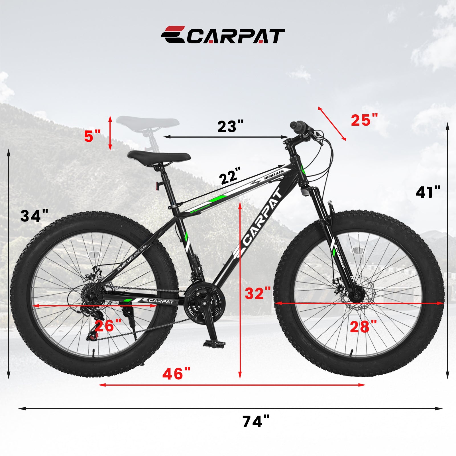 S26109 Elecony 26 Inch Fat Tire Bike Adult Youth Full Shimano 21 Speed Mountain Bike, Dual Disc Brake, High Carbon Steel Frame, Front Suspension, Mountain Trail Bike, Urban Commuter City Bicycle Black Steel