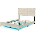 Queen Size Velvet Platform Bed With Led Frame And Stylish Mental Bed Legs, Beige Beige Velvet