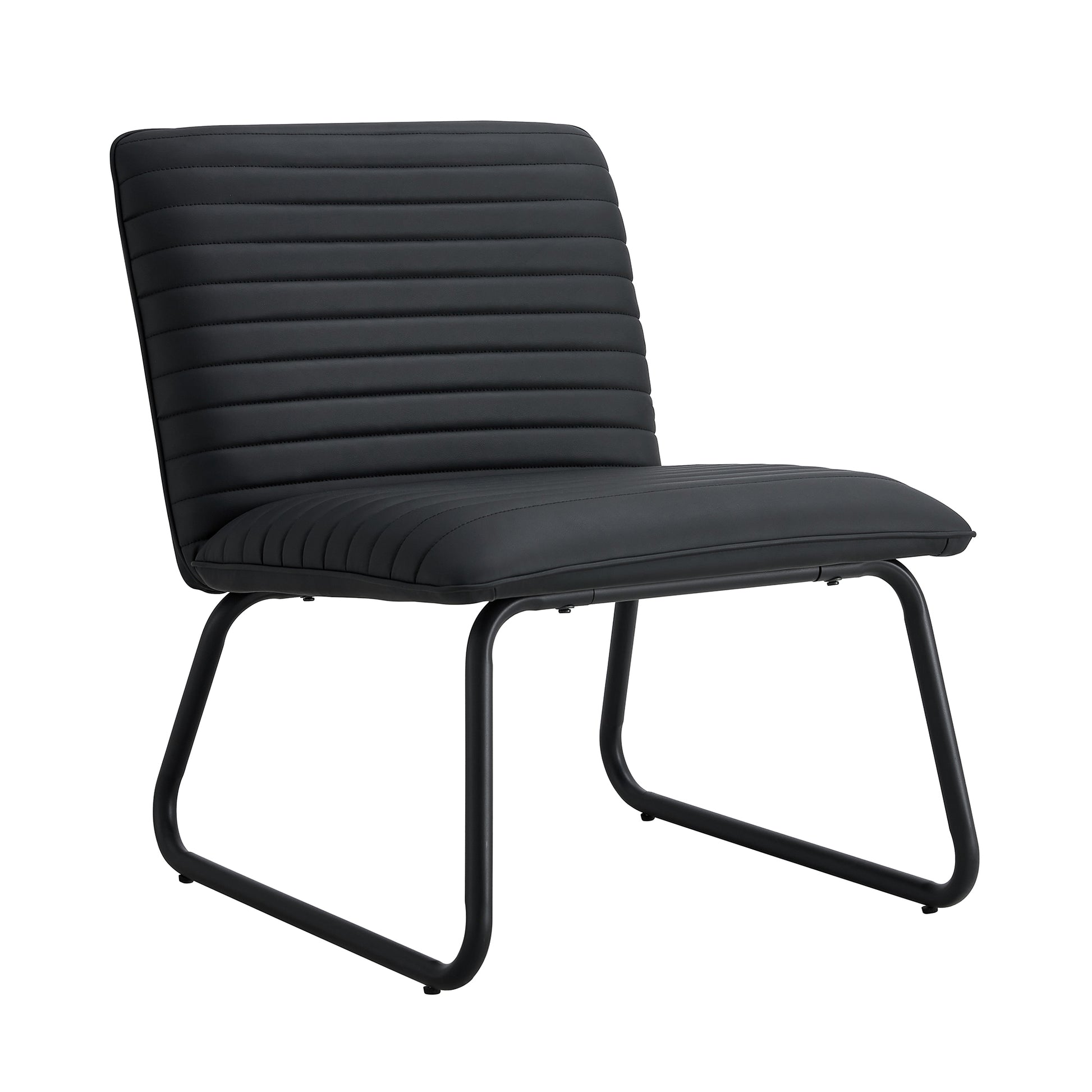 Black Minimalist Armless Sofa Chair With Pu Backrest, Paired With Black Metal Legs, Suitable For Offices, Restaurants, Kitchens, And Bedrooms Black Metal