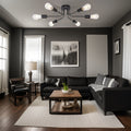 Modern Sputnik Chandelier 6 Light Semi Flush Mount Ceiling Lighting Cotemporary Industrial Brushed Nickel Ceiling Fixture Black Metal
