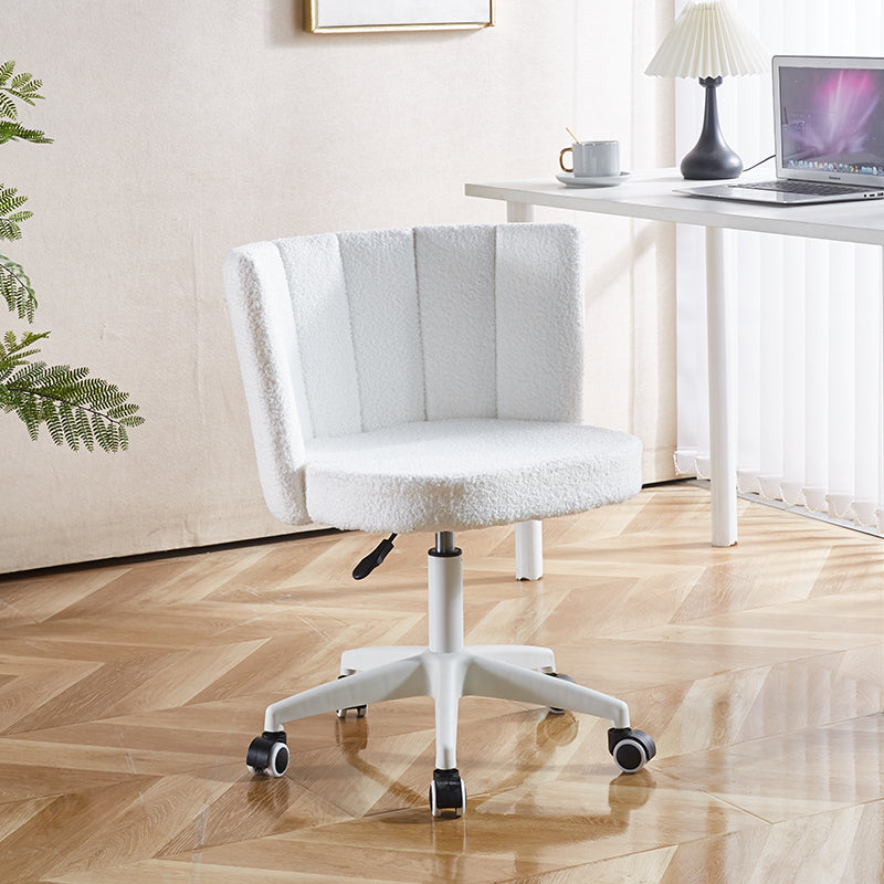 Set Of 1,Home Office Chair,Fluffy Fuzzy Comfortable Makeup Vanity Chair ,Swivel Desk Chair Height Adjustable Dressing Chair For Bedroom Antique White Fabric Metal