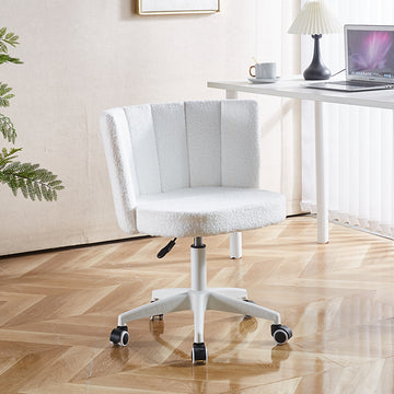 Set Of 1,Home Office Chair,Fluffy Fuzzy Comfortable Makeup Vanity Chair ,Swivel Desk Chair Height Adjustable Dressing Chair For Bedroom Antique White Fabric Metal