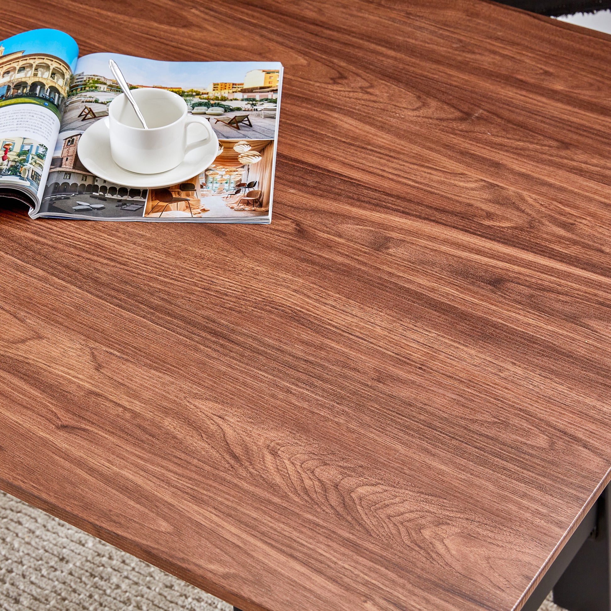 63 Inch Rectangle Dining Table Set For 4 6 People, Walnut Wood Effect, Suitable For Kitchens, Restaurants, And Living Rooms, 63" W X 35.43"D X 30" Dark Oak Dining Room Antique,Modern Kitchen & Dining Tables Mdf Steel
