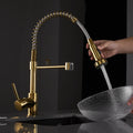 Commercial Kitchen Faucet With Pull Down Sprayer, Single Handle Single Lever Kitchen Sink Faucet Gold Kitchen Contemporary Ceramic Brass