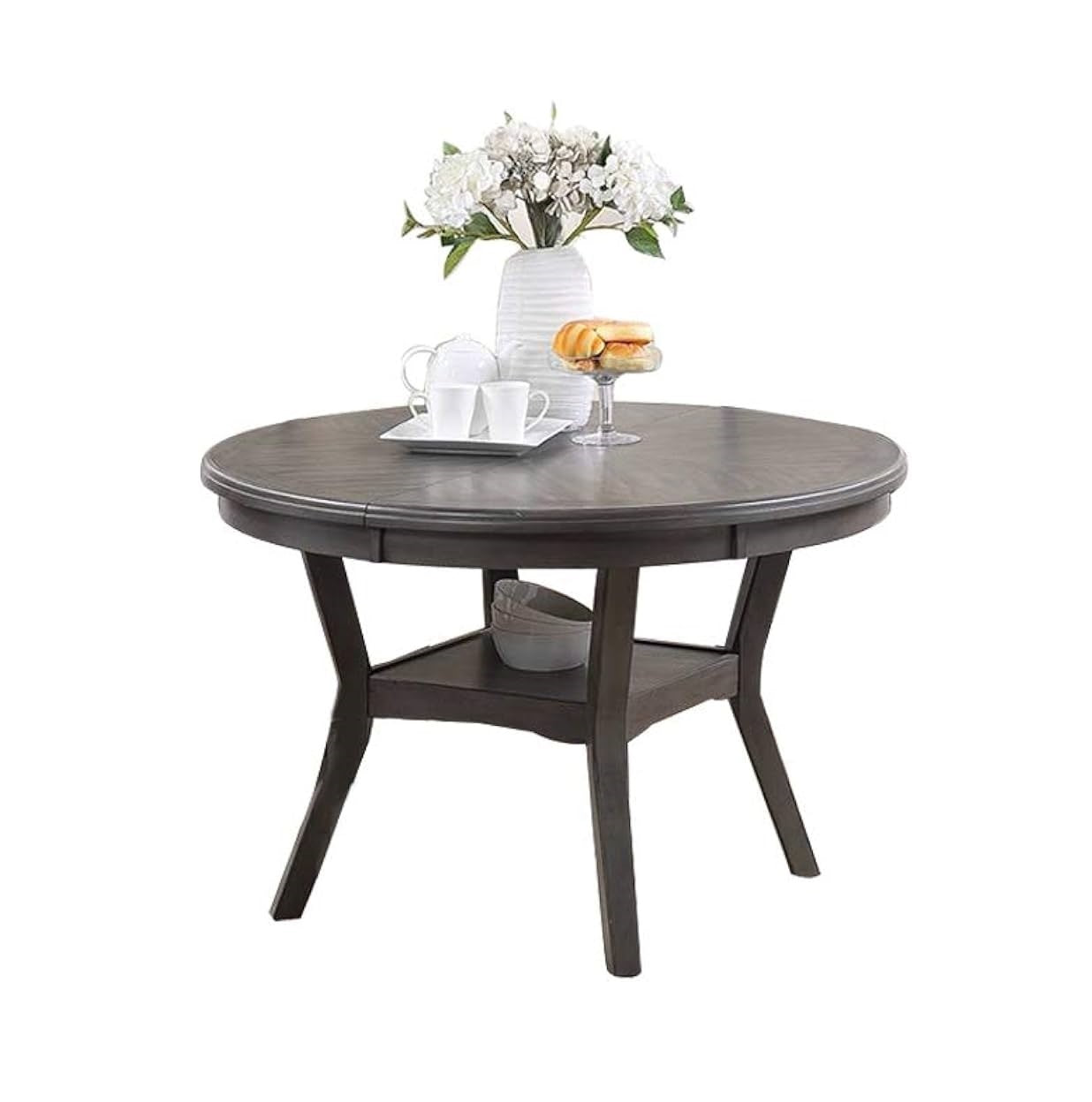 Dining Room Furniture Gray Rubber Wood Mdf Round Table 1Pc Table W Shelve Gray Gray Dining Room Classic,Contemporary,Modern Rubberwood Round Kitchen & Dining Tables Rubber Wood