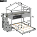 Twin Over Full House Bunk Bed With Storage Staircase And Blackboard,Gray Old Sku: Gx001701Aae Box Spring Not Required Gray Wood Bedroom Bunk Pine
