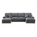 United Modern Large Chenille Fabric U Shape Sectional Sofa Gray Chenille