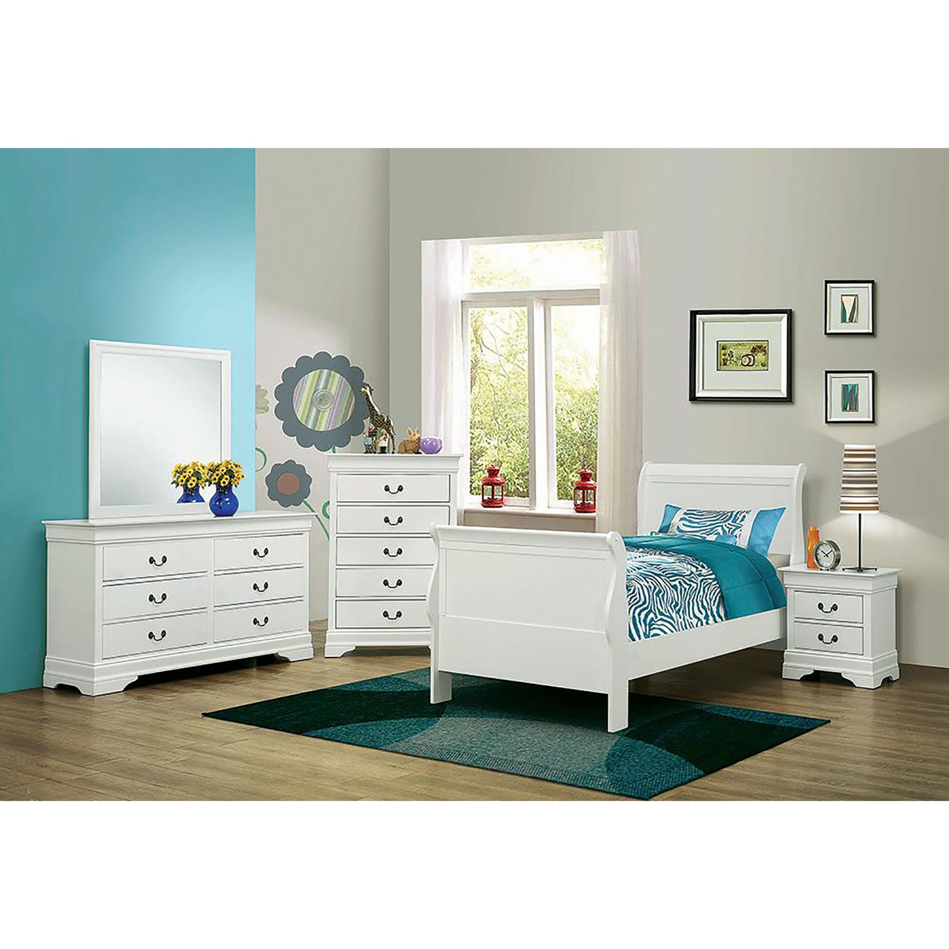 White Panel Sleigh Twin Bed Box Spring Required Twin White Wood Bedroom Traditional Kids Wood