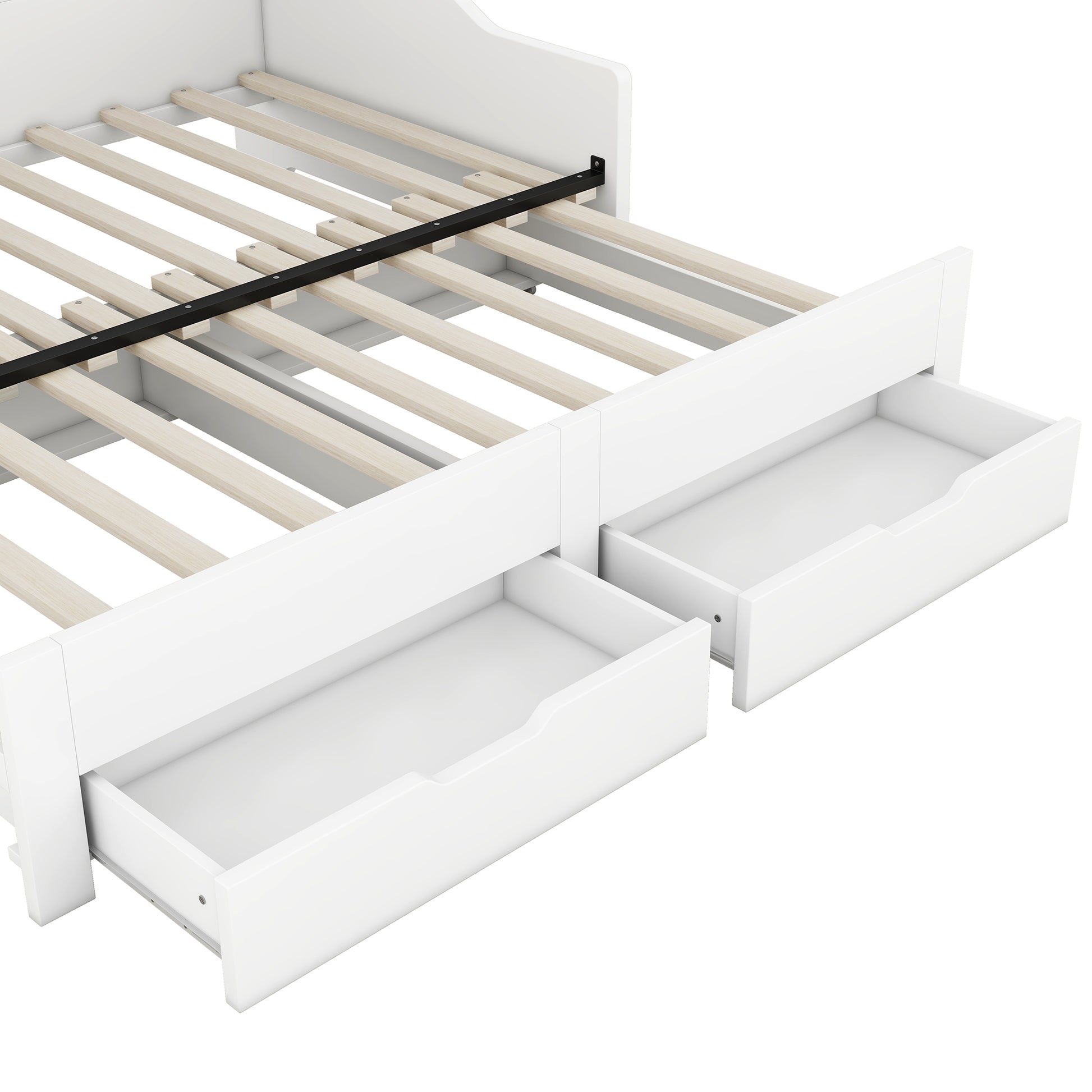 Twin To King Size Daybed Frame With Storage Bookcases And Two Drawers,Charging Design,White White Solid Wood Mdf