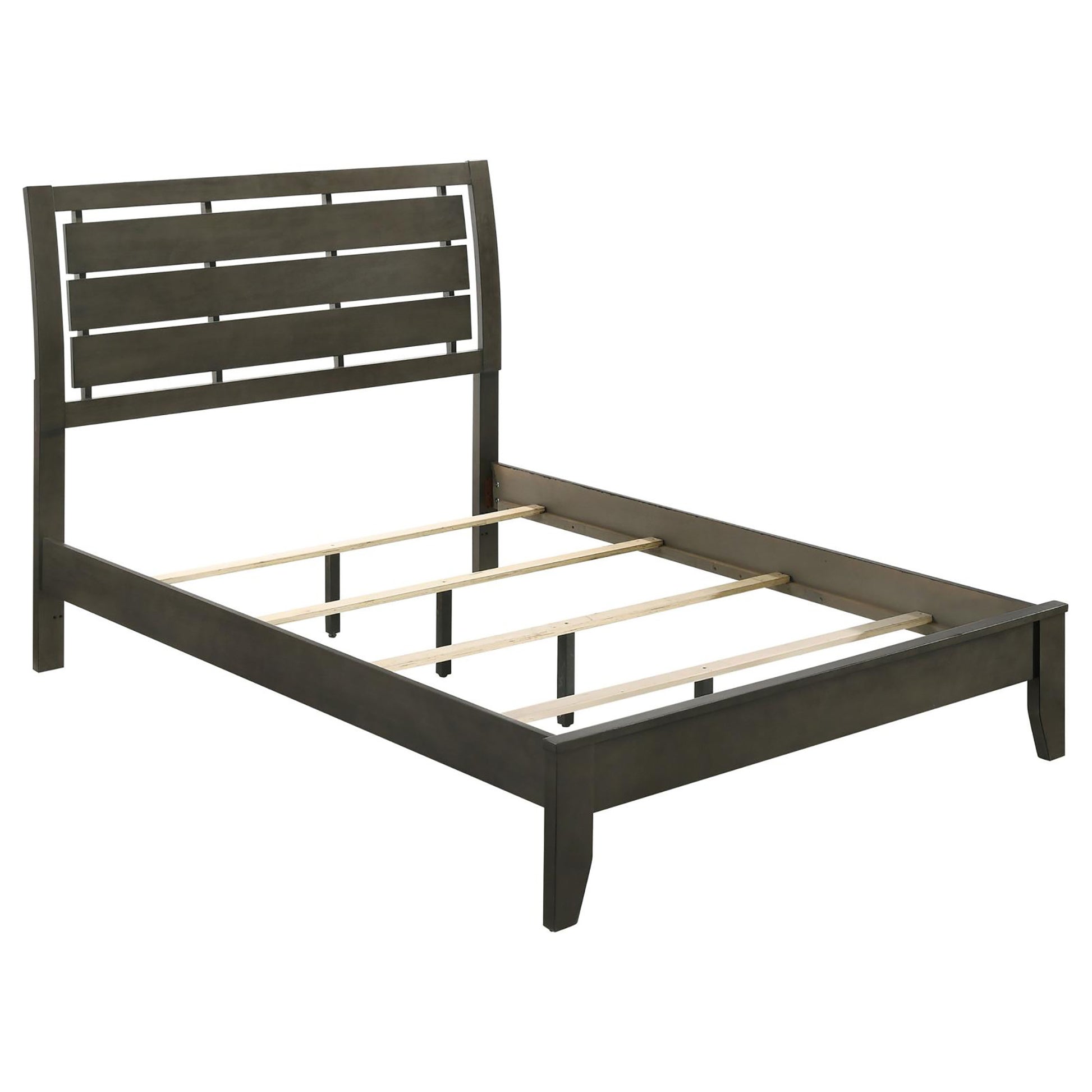 Mod Grey Slat Back Queen Panel Bed Box Spring Required Queen Grey Wood Gray Bedroom Transitional Rubberwood Panel Wood