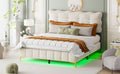 Queen Size Velvet Platform Bed With Led Frame And Stylish Mental Bed Legs, Beige Beige Velvet