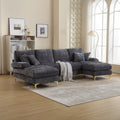 United Modern Large Chenille Fabric U Shape Sectional Sofa Gray Chenille