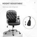 Vinsetto Pu Leather Home Office Chair, Button Tufted Desk Chair With Padded Armrests, Adjustable Height And Swivel Wheels, Black Black Faux Leather