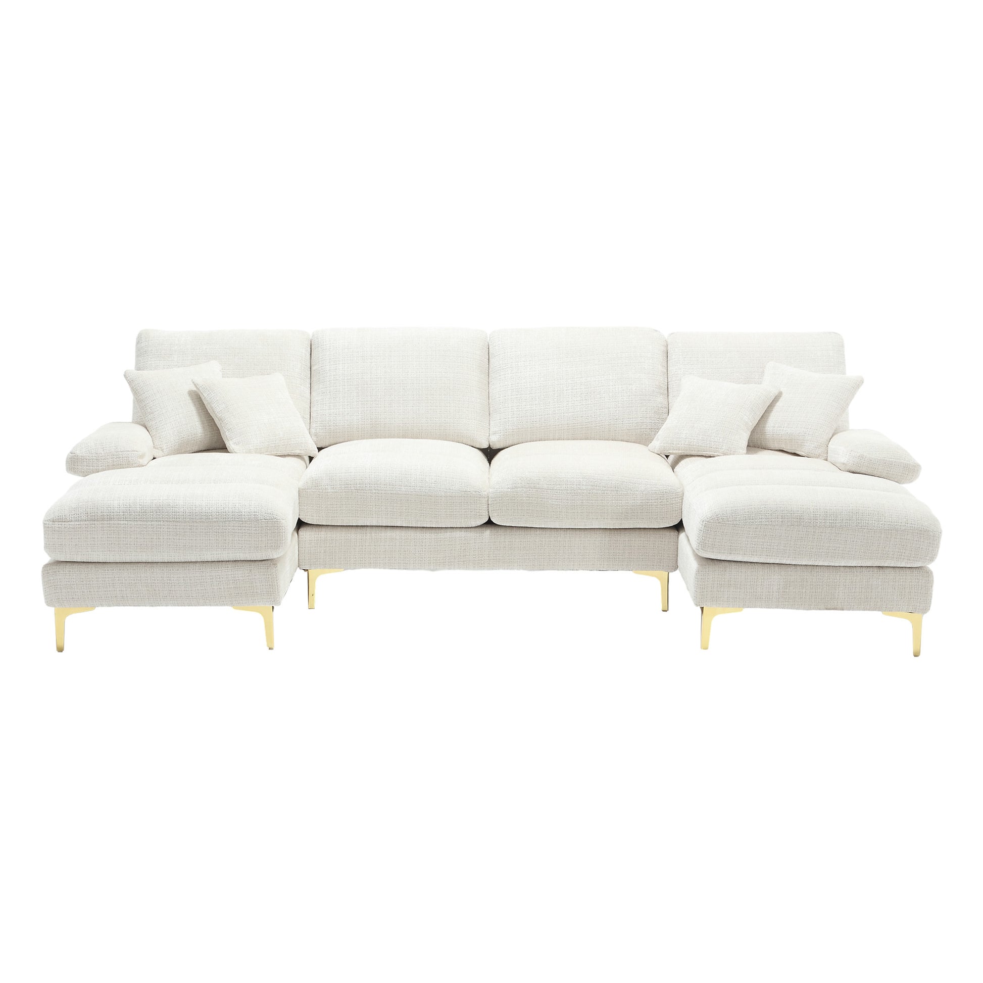 United Modern Large Chenille Fabric U Shape Sectional Sofa Beige Chenille