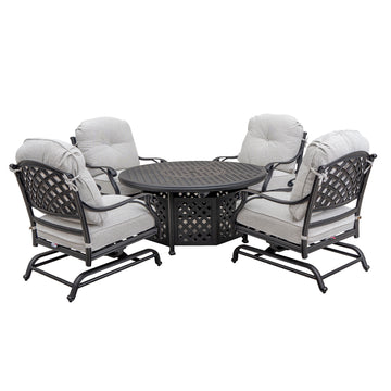 Stylish Outdoor 5 Piece Aluminum Dining Set With Cushion, Sandstorm Antique Gray Aluminium