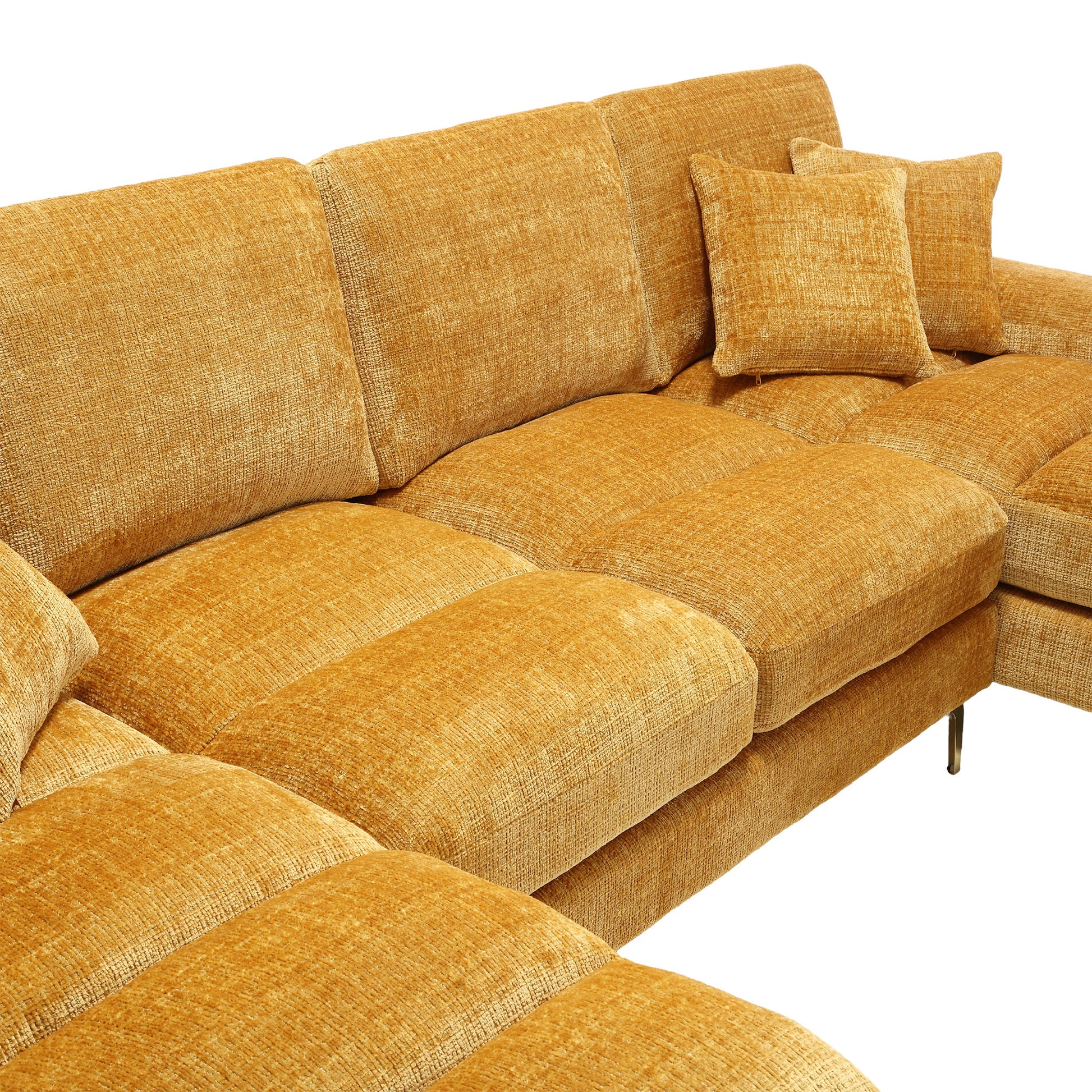 United Modern Large Chenille Fabric U Shape Sectional Sofa Yellow Chenille