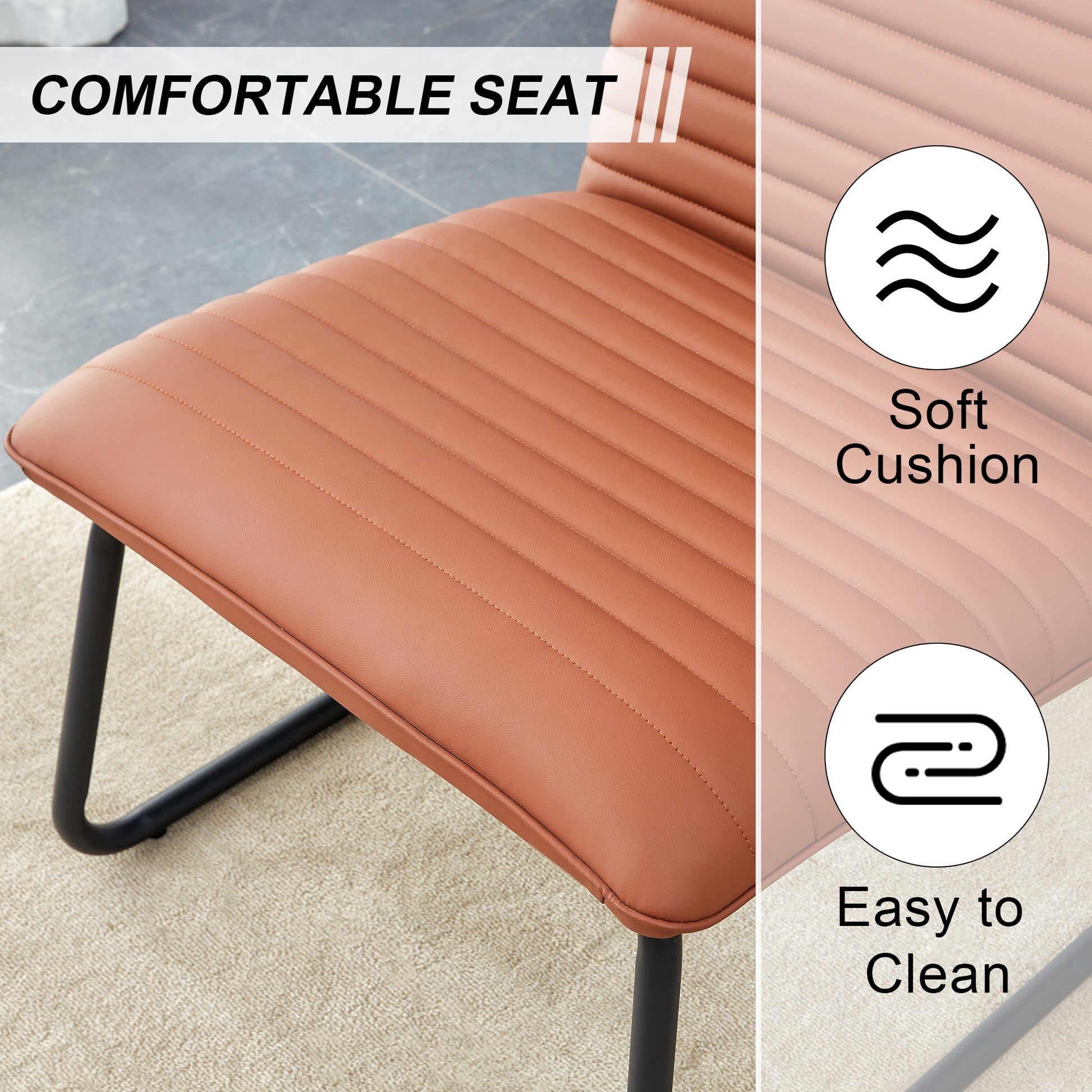 Brown Minimalist Armless Sofa Chair With Pu Backrest And Black Metal Legs, Suitable For Offices, Restaurants, Kitchens, And Bedrooms Brown Metal
