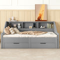 Twin To King Size Daybed Frame With Storage Bookcases And Two Drawers,Charging Design,Gray Gray Solid Wood Mdf